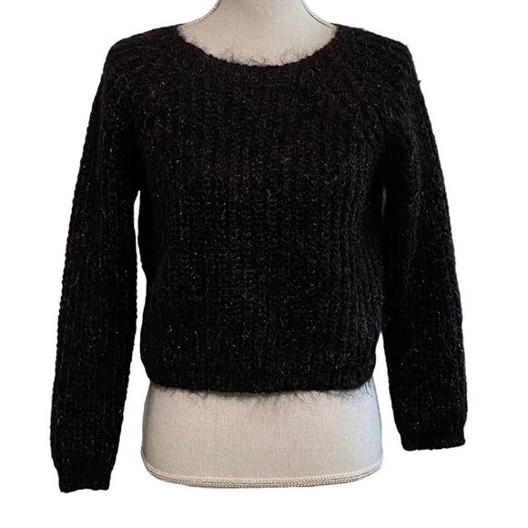 CAROL LITTLE KNITWEAR - SIZE SMALL - CHOCOLATE BROWN CROP WITH 50% MOHAIR - Picture 2 of 7
